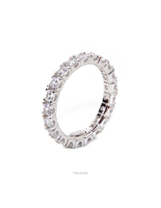 NALBORI argento 925 Rodiato, eternity infinity fede tutto giro zirconi bianchi brillante 3 mm per uomo o donna