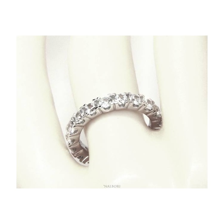 NALBORI 925 silver Rhodium plated, eternity infinity faith all round white zircons brilliant 3 mm for men or women