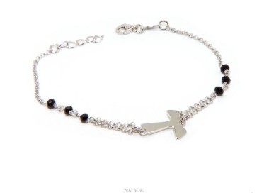 NALBORI Rosary bracelet Silver 925 with TAU cross and red crystal 15 17.5 cm