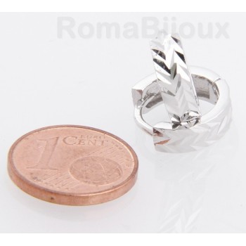 NLB|Silver 925/oo : earrings massive cliquet man or woman diamond faceted small 13 mm (one pair)