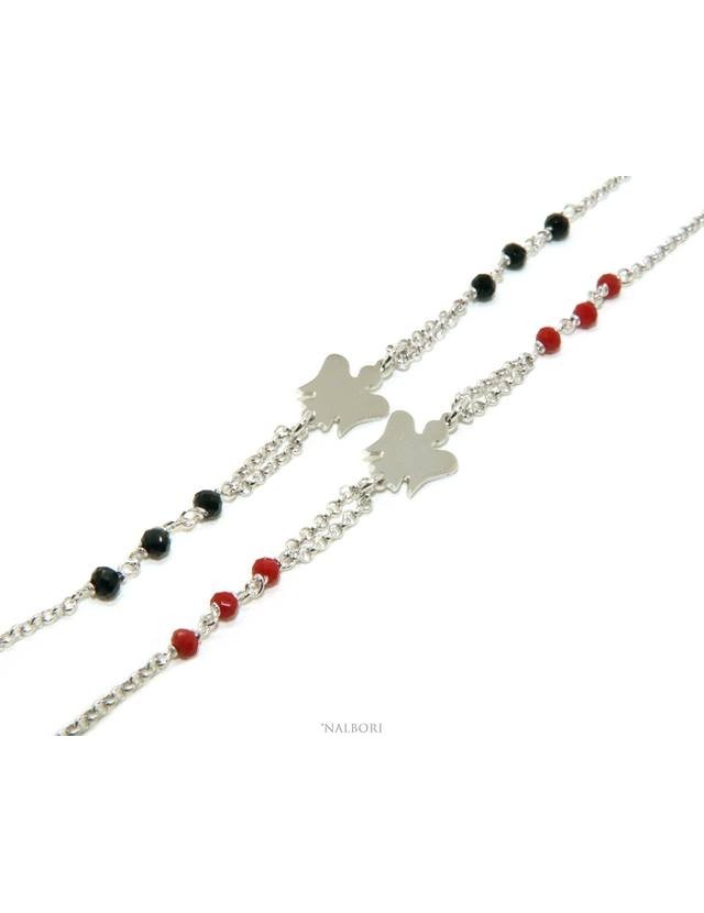 NALBORI Bracciale rosario Argento 925 con angelo custode piccolo e cristallo rosso o nero NALBORI Bracciale rosario Argento 925 con angelo custode piccolo e cristallo rosso o nero
