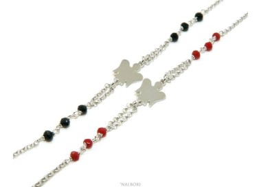 NALBORI Silver 925 rosary bracelet with small guardian angel and red or black crystal