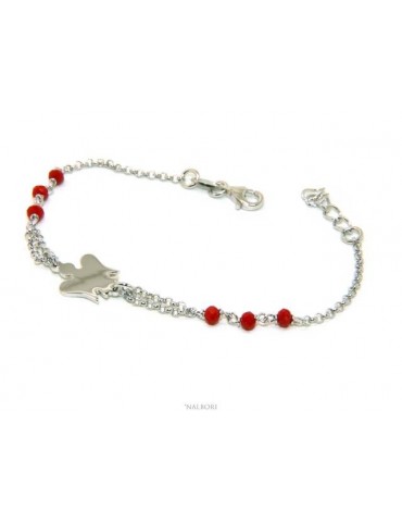 NALBORI Bracciale rosario Argento 925 con angelo custode piccolo e cristallo rosso o nero