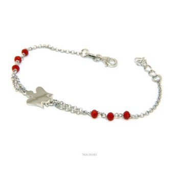 NALBORI Silver 925 rosary bracelet with small guardian angel and red or black crystal