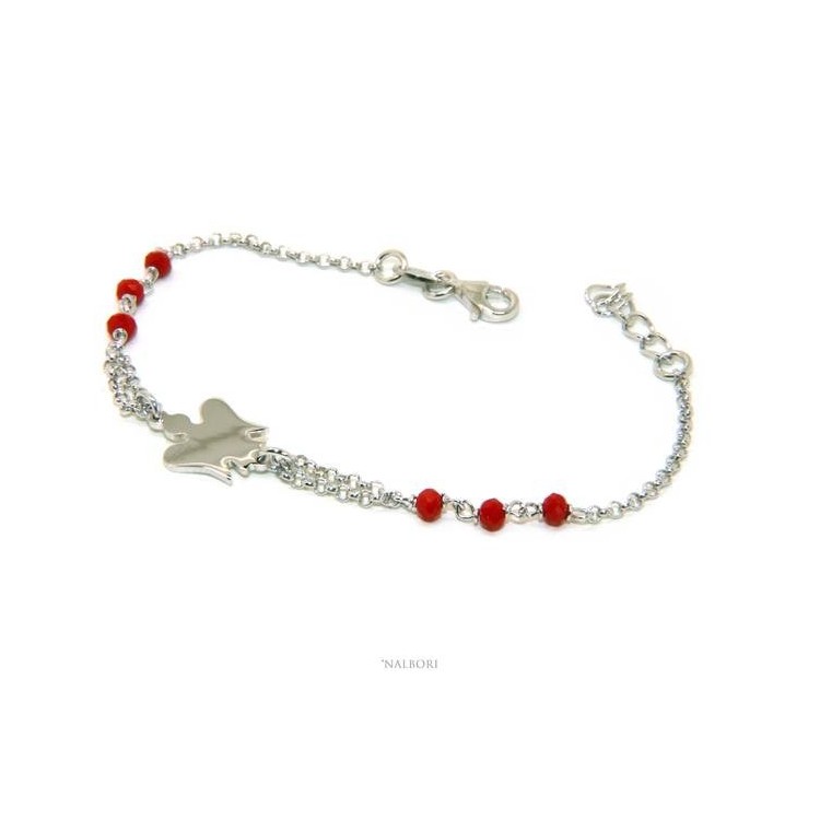 NALBORI Bracciale rosario Argento 925 con angelo custode piccolo e cristallo rosso o nero