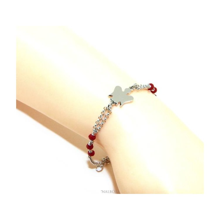 NALBORI Bracciale rosario Argento 925 con angelo custode piccolo e cristallo rosso o nero