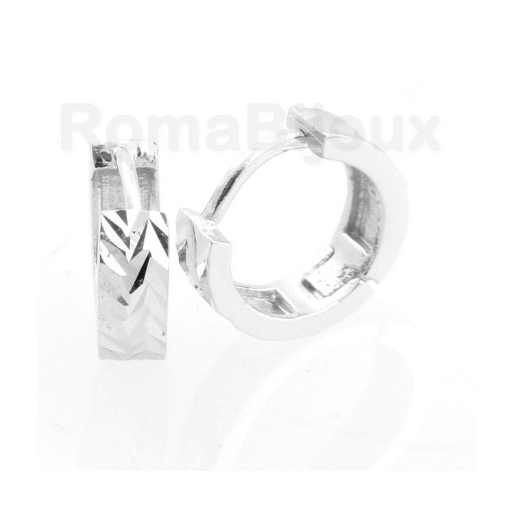 NLB|Silver 925/oo : earrings massive cliquet man or woman diamond faceted small 13 mm (one pair)