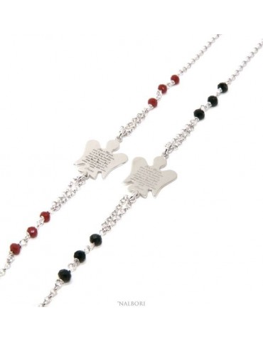 NALBORI Rosary bracelet Silver 925 guardian angel prayer ave maria crystal red or black