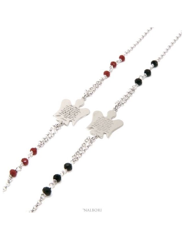 NALBORI Bracciale rosario Argento 925 angelo custode preghiera ave maria cristallo rosso o nero NALBORI Bracciale rosario Argento 925 angelo custode preghiera ave maria cristallo rosso o nero