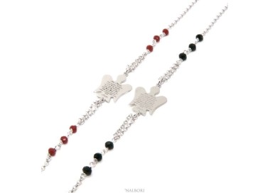 NALBORI Bracciale rosario Argento 925 angelo custode preghiera ave maria cristallo rosso o nero