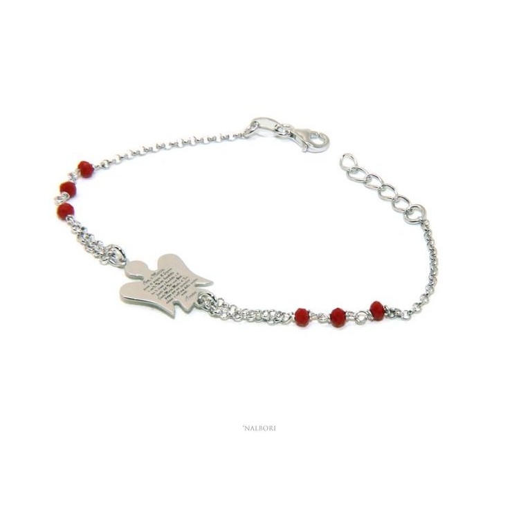 NALBORI Bracciale rosario Argento 925 angelo custode preghiera ave maria cristallo rosso o nero