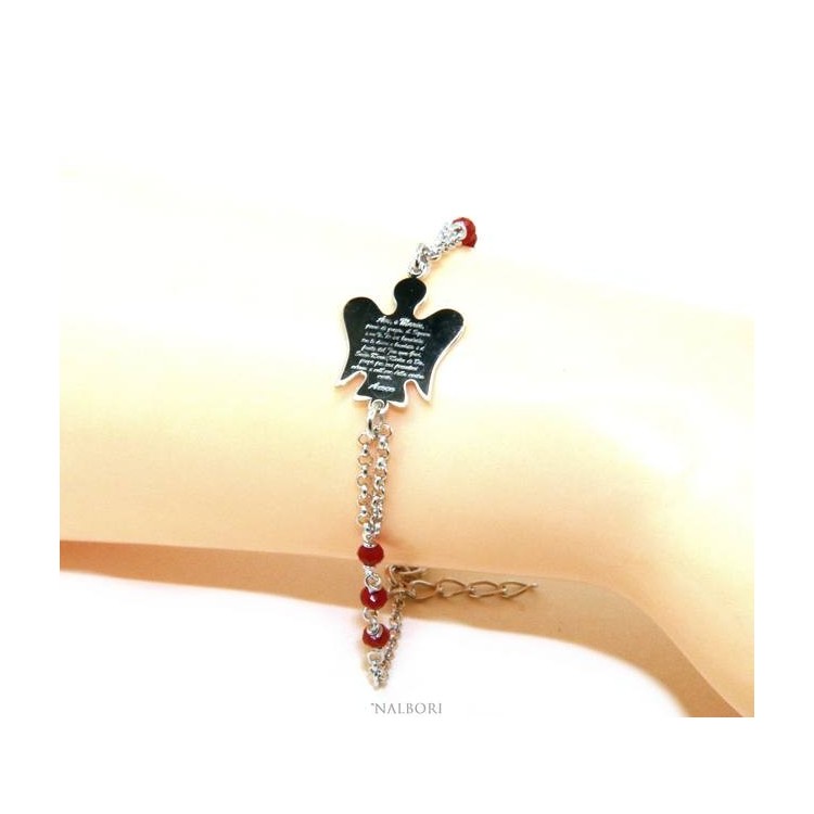 NALBORI Bracciale rosario Argento 925 angelo custode preghiera ave maria cristallo rosso o nero