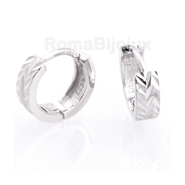 NLB|Silver 925/oo : earrings massive cliquet man or woman diamond faceted small 13 mm (one pair)