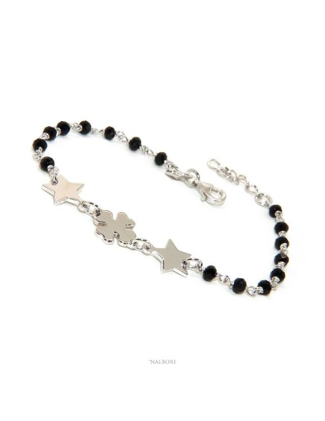 NALBORI Bracciale donna Argento 925 marsigliese nero quadrifoglio e stelle 16-19 cm fortuna NALBORI Bracciale donna Argento 925 marsigliese nero quadrifoglio e stelle 16-19 cm fortuna