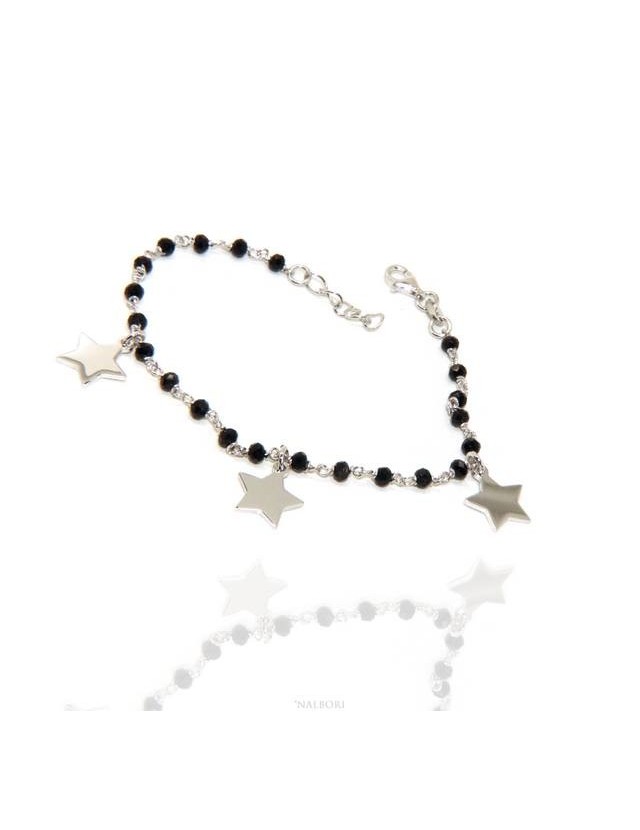 NALBORI Bracciale donna Argento 925 marsigliese nero con ciondoli di stelle NALBORI Bracciale donna Argento 925 marsigliese nero con ciondoli di stelle