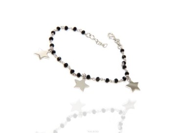 NALBORI Bracciale donna Argento 925 marsigliese nero con ciondoli di stelle