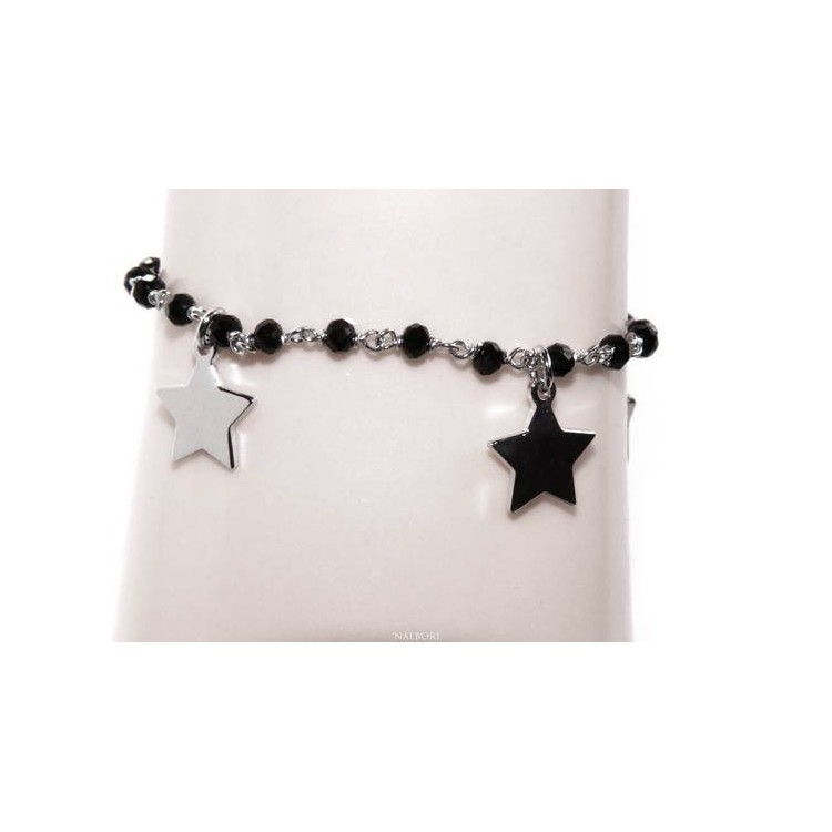 NALBORI Woman bracelet 925 sterling silver black with pendants of stars
