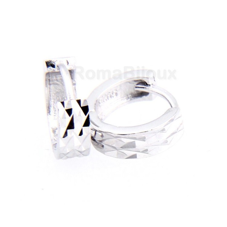 NLB|Silver 925: earrings massive cliquet woman and diamond faceted small 13 mm (one pair)