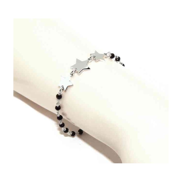 NALBORI Bracciale donna Argento 925 marsigliese nero con 3 stelline