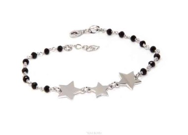 NALBORI Woman bracelet 925 Sterling silver black with 3 stars