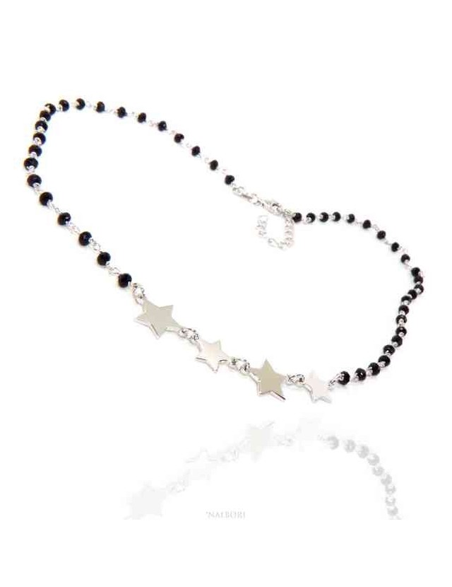 NALBORI collana donna Argento 925 marsigliese nero con 4 stelle NALBORI collana donna Argento 925 marsigliese nero con 4 stelle