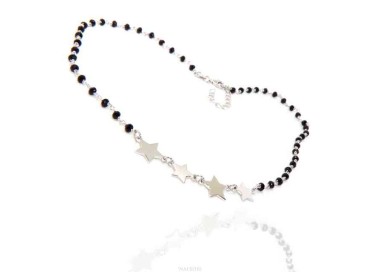 NALBORI necklace woman 925 Sterling Silver black Marseille with 4 stars