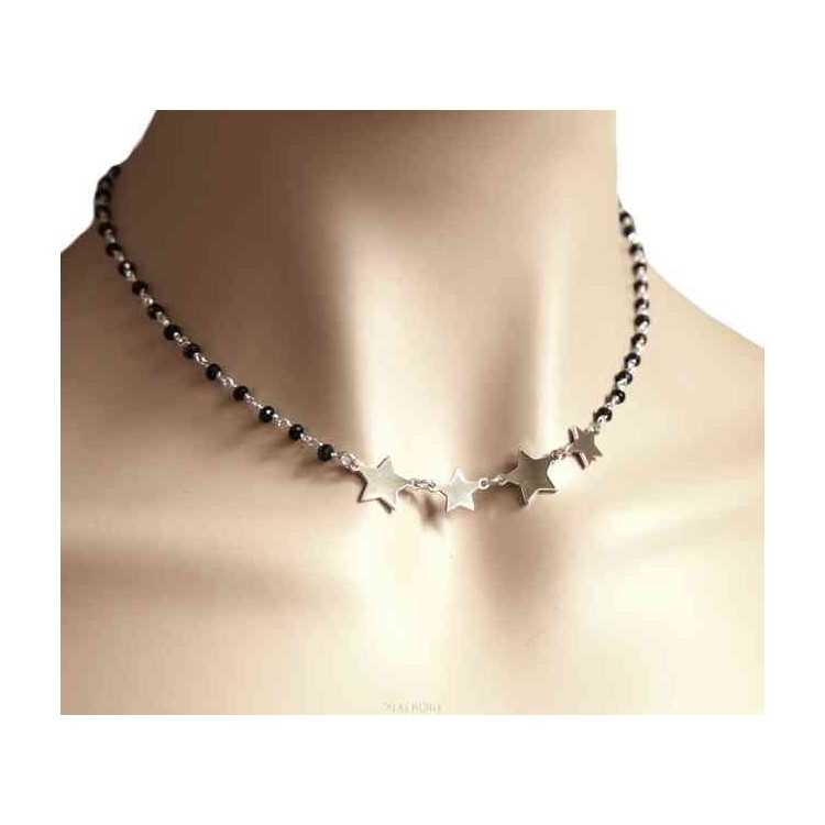 NALBORI necklace woman 925 Sterling Silver black Marseille with 4 stars