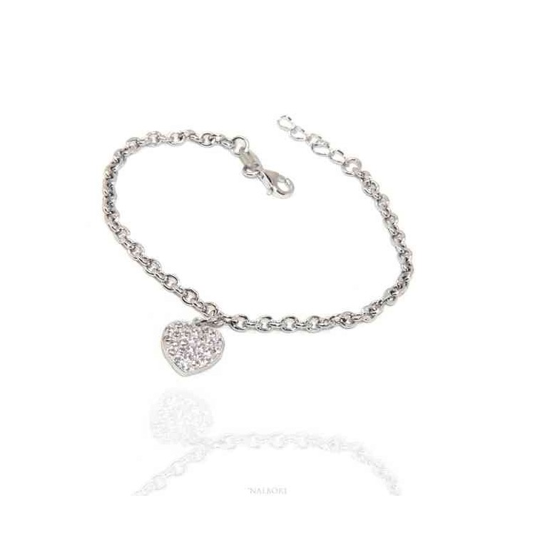 NALBORI Bracelet Silver 925 woman girl heart pendant and cubic zirconia