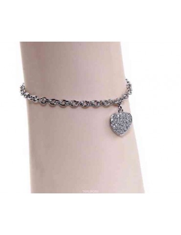 NALBORI Bracciale Argento 925 donna ragazza ciondolo cuore e zirconi