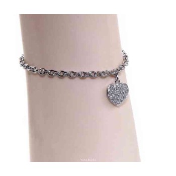 NALBORI Bracelet Silver 925 woman girl heart pendant and cubic zirconia