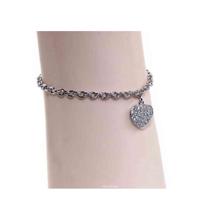 NALBORI Bracciale Argento 925 donna ragazza ciondolo cuore e zirconi