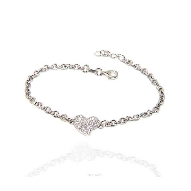 NALBORI Bracelet Silver 925 woman girl charm heart and zircon