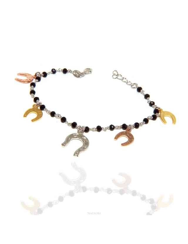 NALBORI Bracciale donna Argento 925 marsigliese nero con ciondoli ferro di cavallo NALBORI Bracciale donna Argento 925 marsigliese nero con ciondoli ferro di cavallo