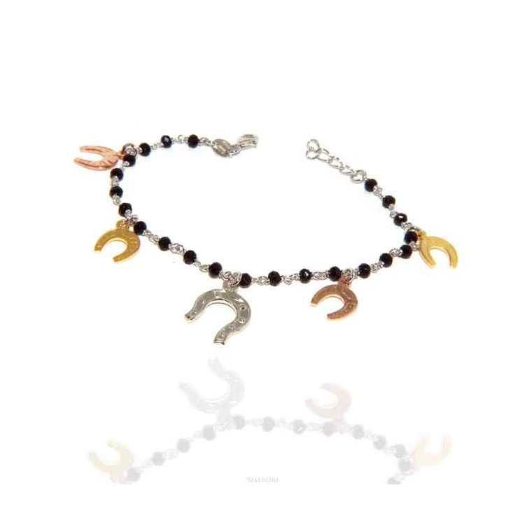 NALBORI Woman bracelet Silver 925 Marseille black with horseshoe pendants