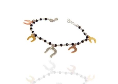 NALBORI Bracciale donna Argento 925 marsigliese nero con ciondoli ferro di cavallo