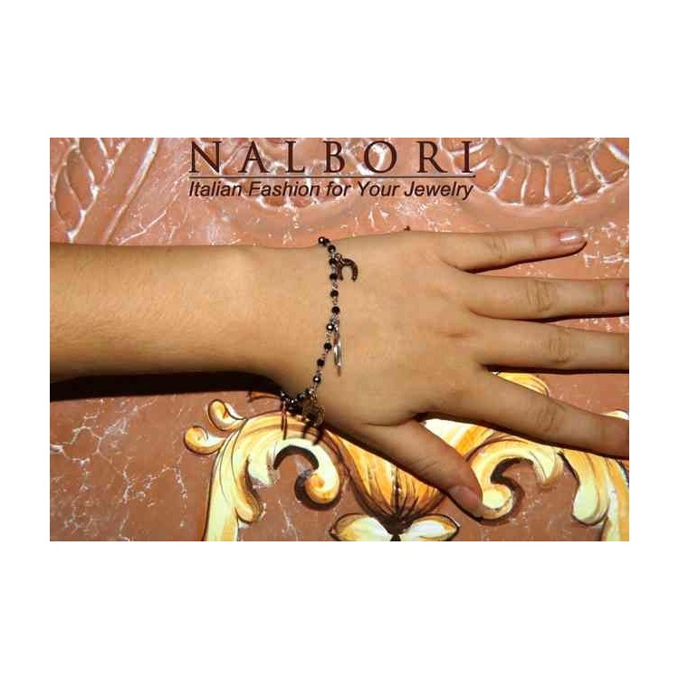 NALBORI Woman bracelet Silver 925 Marseille black with horseshoe pendants
