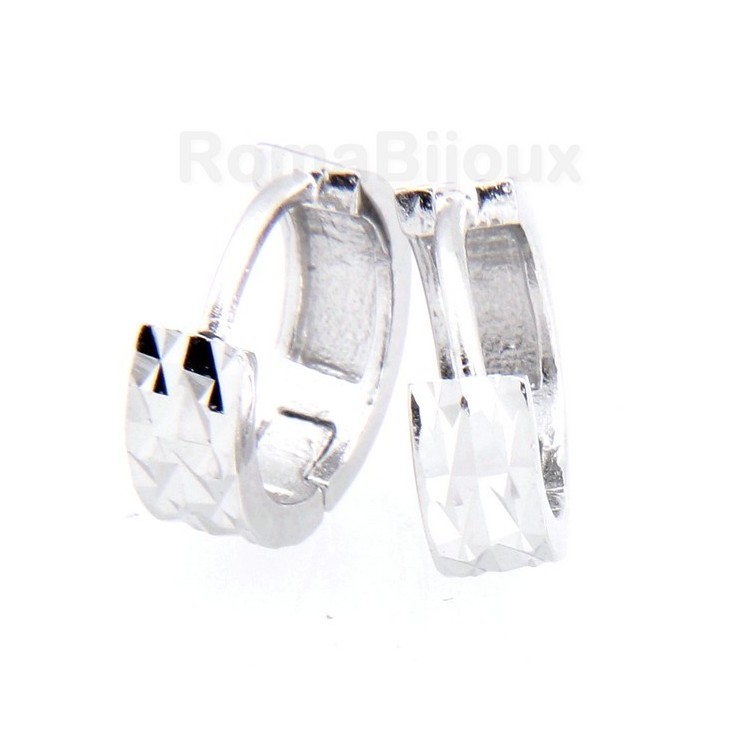 NLB|Silver 925: earrings massive cliquet woman and diamond faceted small 13 mm (one pair)