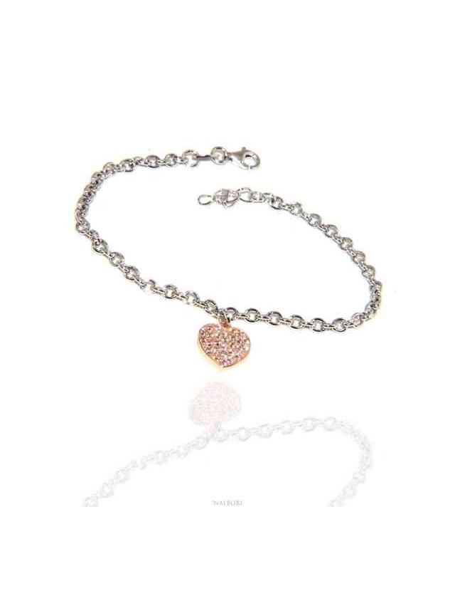 NALBORI Bracciale Argento 925 donna ragazza ciondolo cuore e zirconi bagno oro rosa NALBORI Bracciale Argento 925 donna ragazza ciondolo cuore e zirconi bagno oro rosa