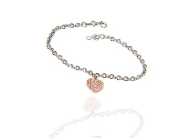 NALBORI Bracciale Argento 925 donna ragazza ciondolo cuore e zirconi bagno oro rosa