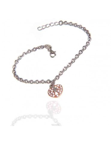 NALBORI Bracelet Silver 925 woman girl heart pendant lock and zircons key in rose gold