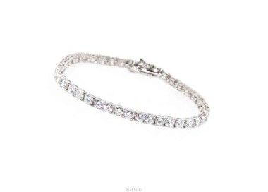 NALBORI bracciale Tennis argento 925 con Zirconi  bianchi da 4 mm a griffe + misure