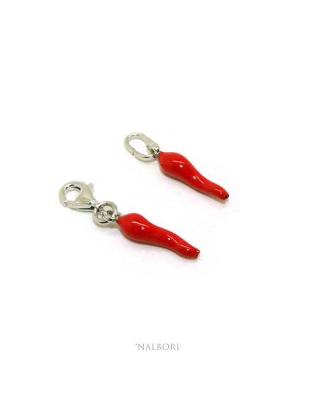 Amuleti di NALBORI : ciondoli argento 925 corno cornetto piccolo 14x4 mm rosso Amuleti di NALBORI : ciondoli argento 925 corno cornetto piccolo 14x4 mm rosso