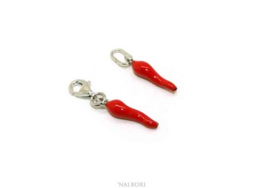 NLB|Amuleti di NALBORI : ciondoli argento 925 corno cornetto piccolo 14x4 mm rosso