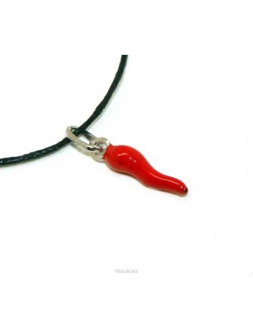 Amuleti di NALBORI : ciondoli argento 925 corno cornetto piccolo 14x4 mm rosso