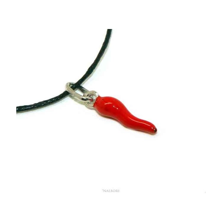 NLB|Amuleti di NALBORI : ciondoli argento 925 corno cornetto piccolo 14x4 mm rosso