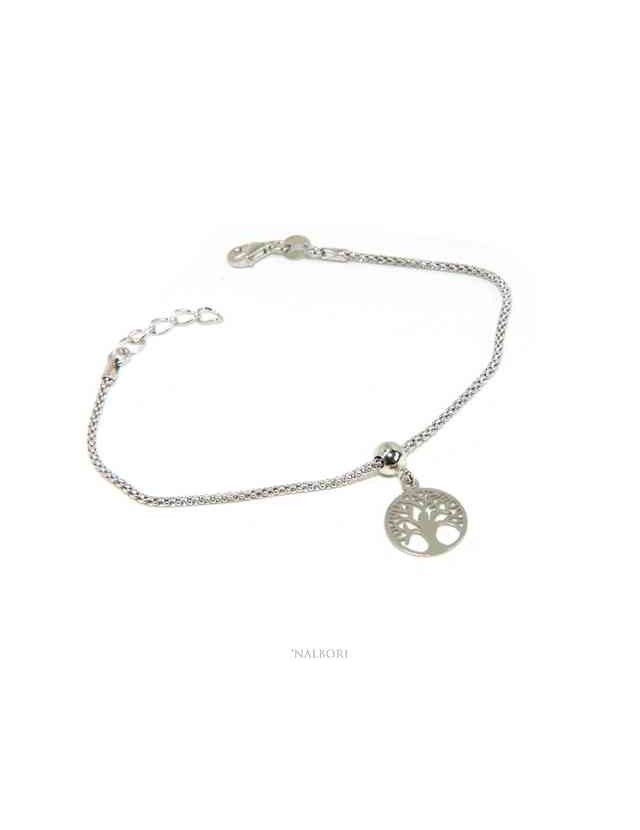 NALBORI Braccialetto argento 925 donna ragazza catena poocorn e ciondolo albero della vita NALBORI Braccialetto argento 925 donna ragazza catena poocorn e ciondolo albero della vita