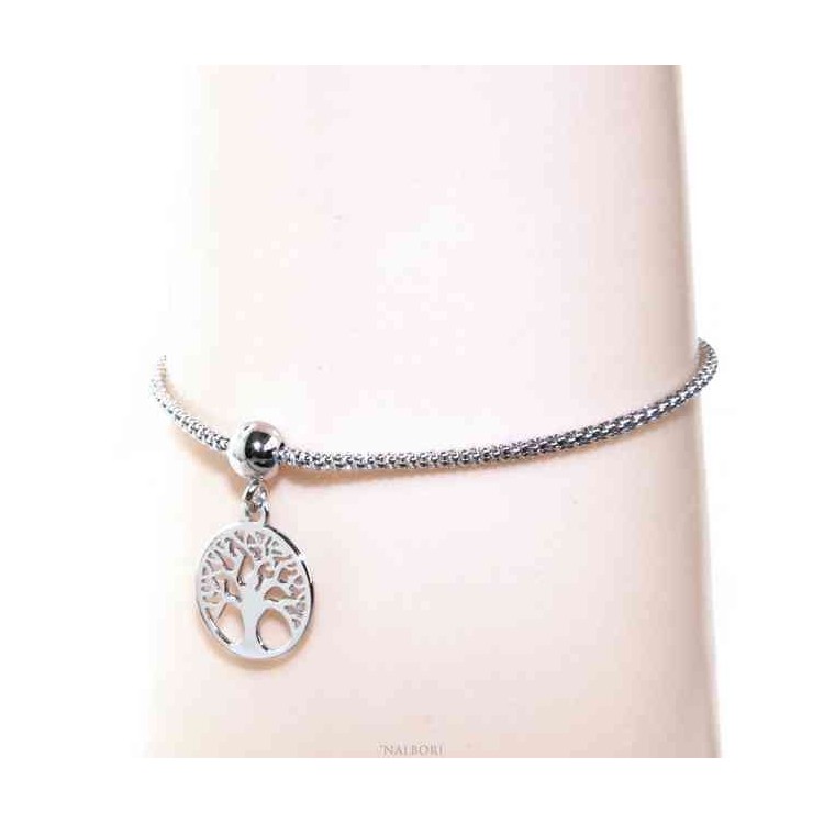 NALBORI Braccialetto argento 925 donna ragazza catena poocorn e ciondolo albero della vita