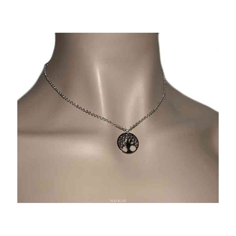 NALBORI necklace 925 sterling silver rolo 'diamond necklace with medal tree of life pendant