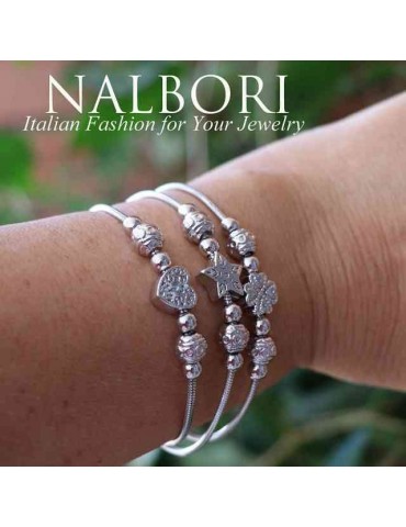 NALBORI Bracciale donna snake Argento 925 charme stella cuore quadrifoglio