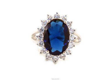 NALBORI for her, women's 925 silver ring with brilliant sapphire blue oval and round of stones